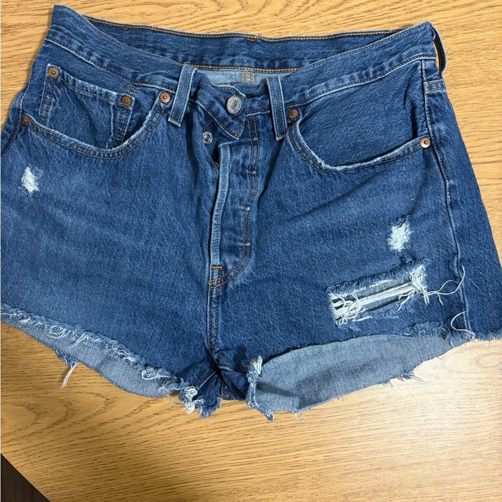 Levi's Dark Blue Distressed Jean Shorts